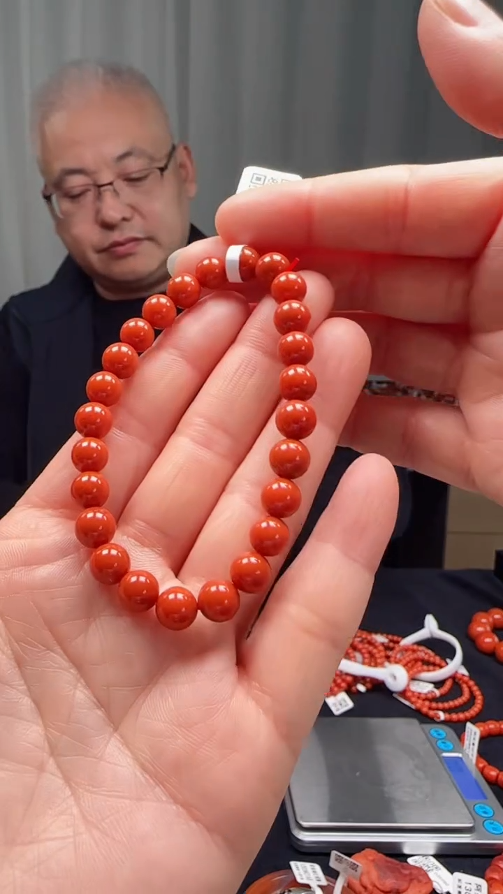 未镶嵌多样性发一件南红玛瑙【高货】柿锦红7mm保山圆珠单圈 