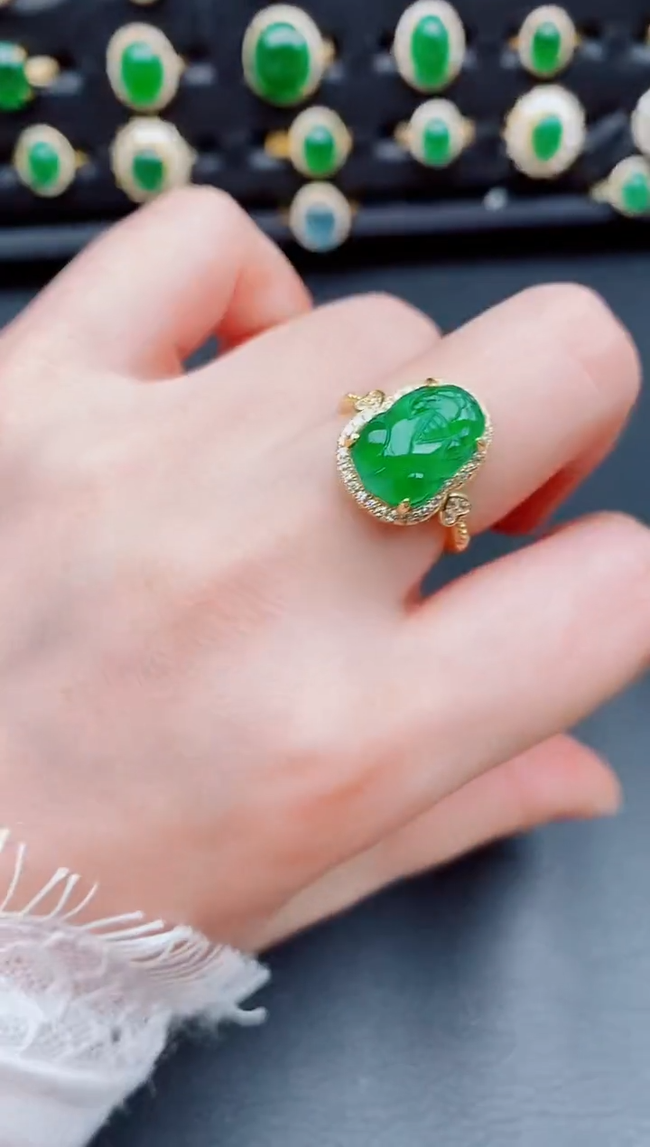 【闪购商品】翡翠戒指银S925镶嵌天然a货翡翠77