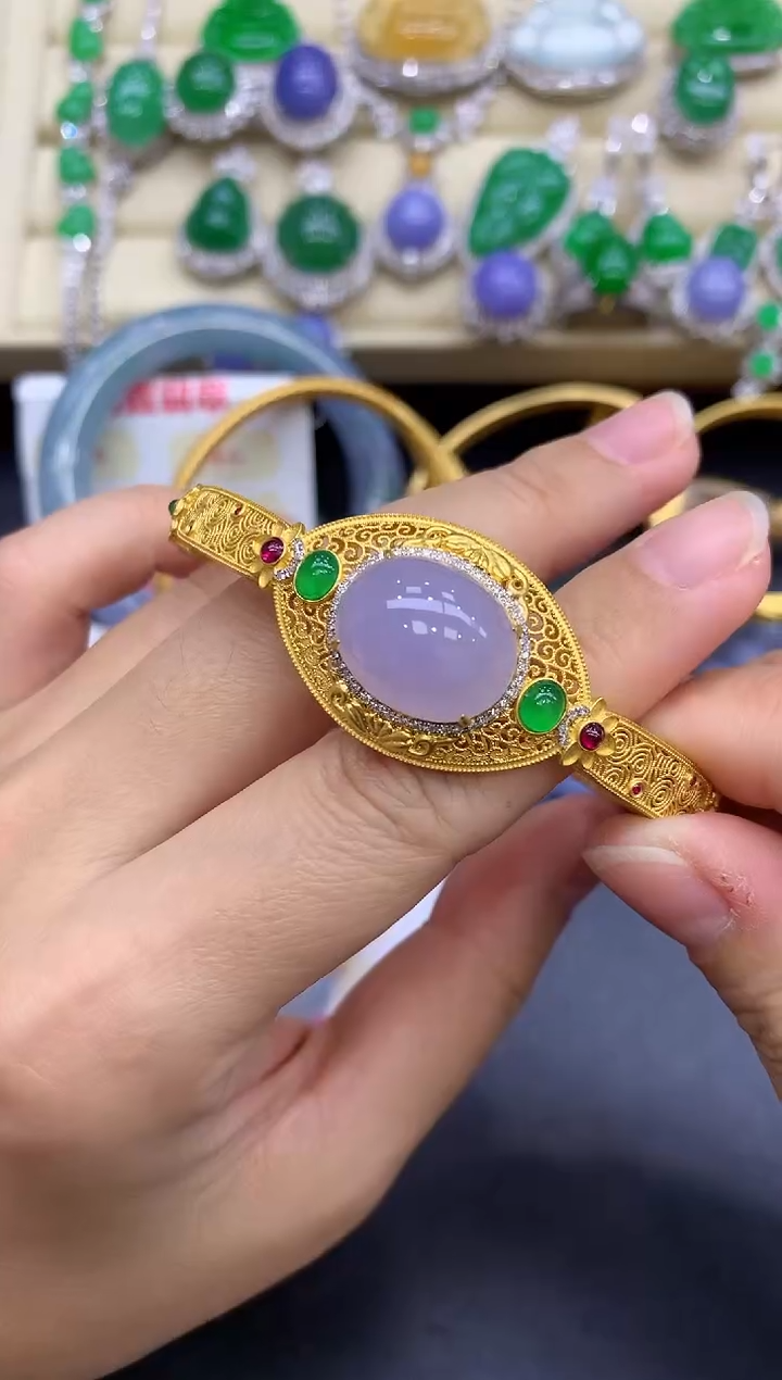 18K金镶嵌手镯翡翠489-中国好珍宝