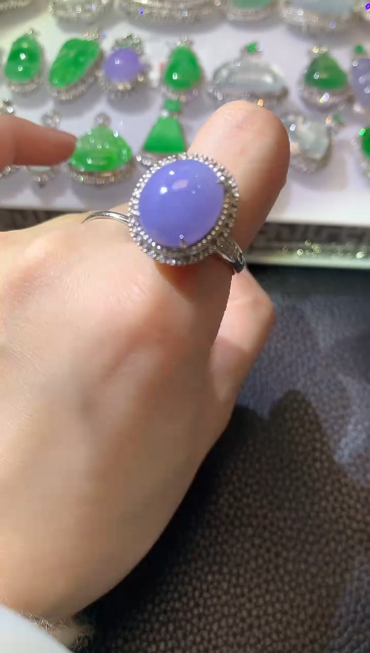 【闪购商品】翡翠戒指18K金镶嵌A7翡翠紫货有一定色差