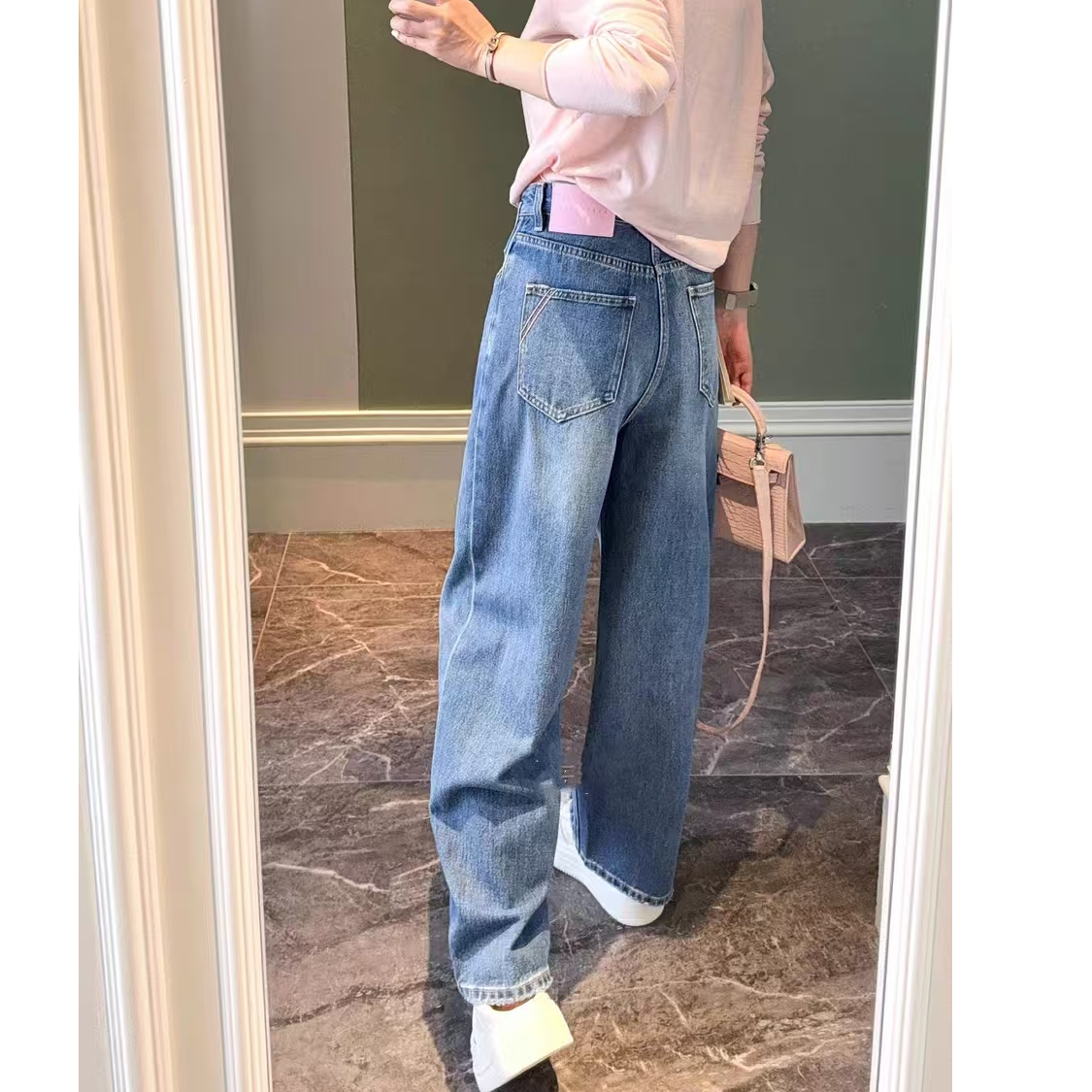 SU【755】花86 愫蕊特色口袋老爹裤2025春季新款粉标遮胯弯刀牛仔~