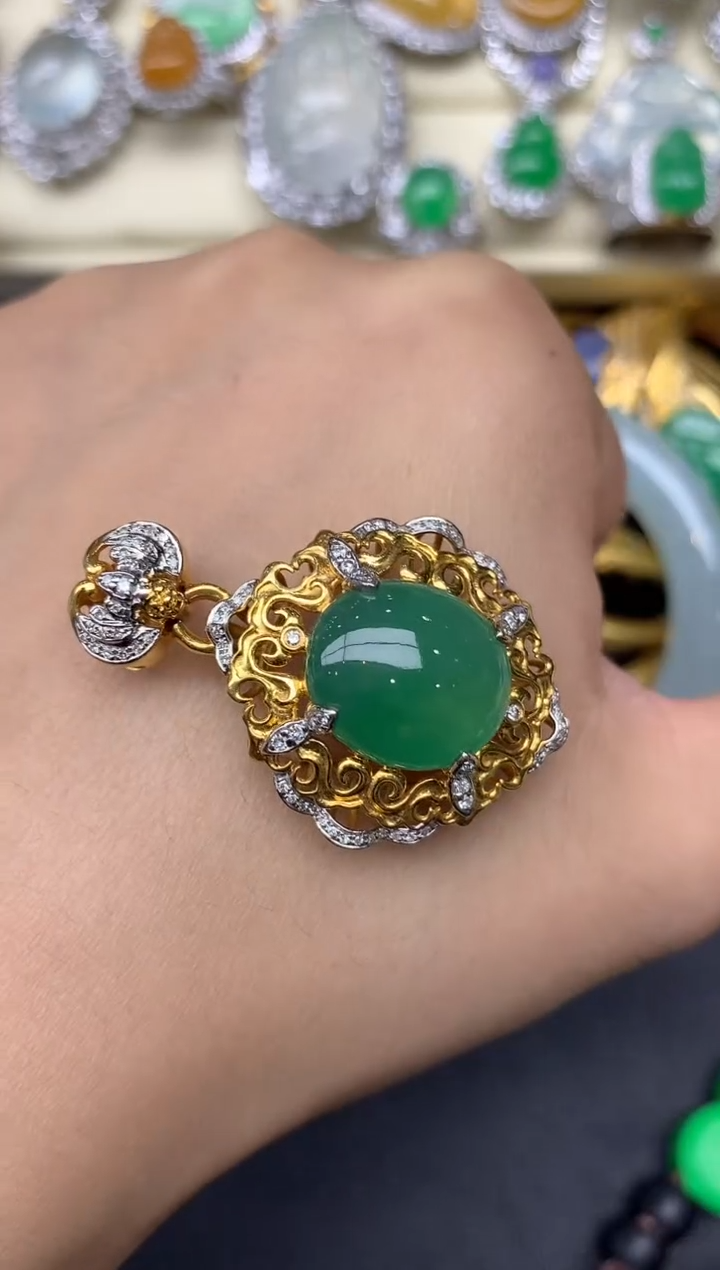 翡翠18K金镶嵌颈饰352-雪姐翡翠天天见