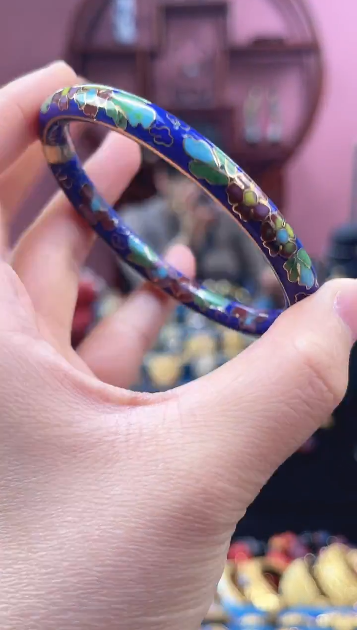 非遗 景泰蓝 开口镯 52-62  宝蓝