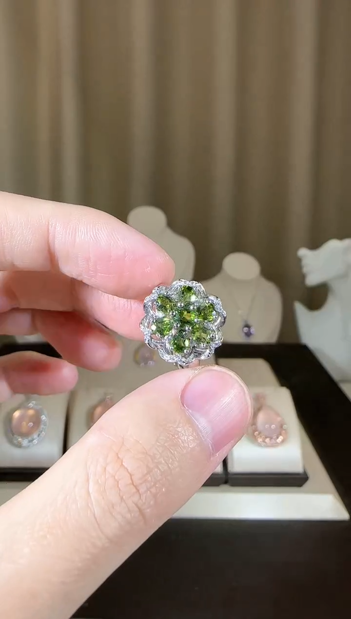 【闪购商品】透辉石戒指银S925镶嵌设计款