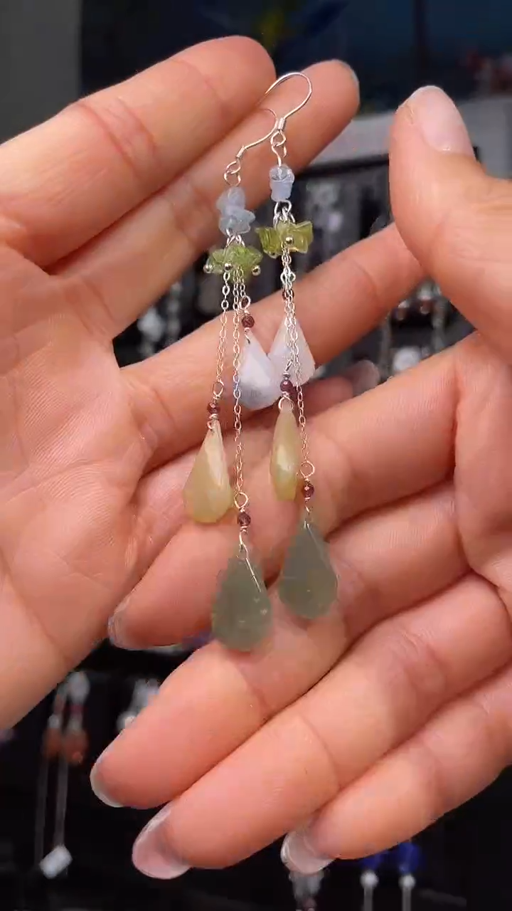 未镶嵌岫玉耳环四*草四叶草