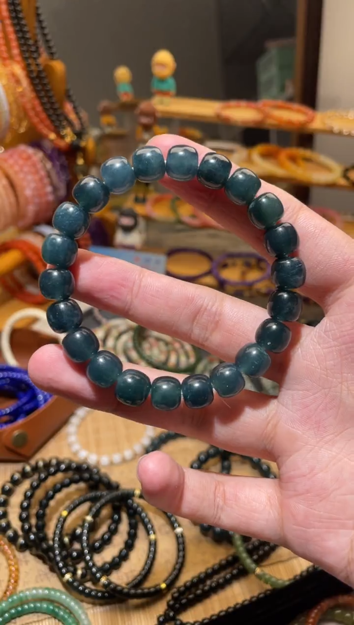 未镶嵌手串翡翠老型9m蓝水翡翠手串