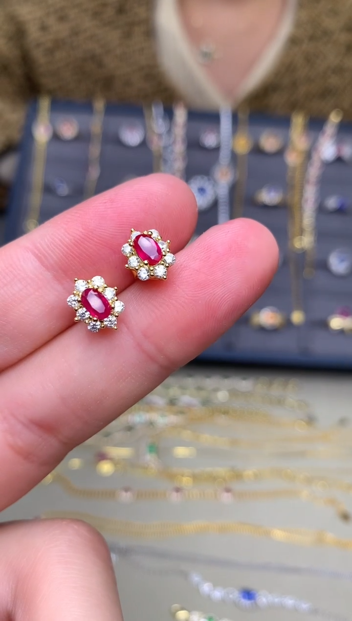 银S925镶嵌耳饰红宝石耳饰