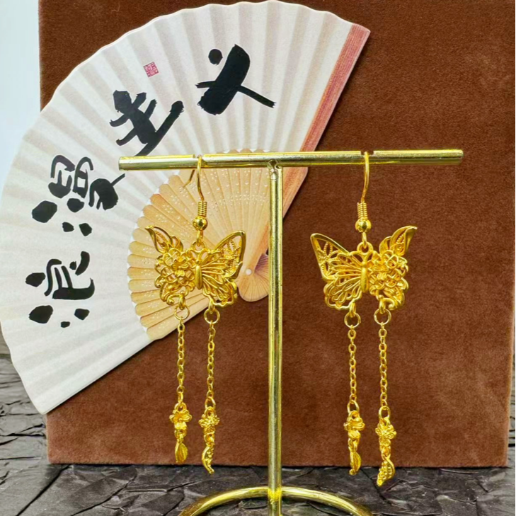 铜合金耳饰 新中式轻奢流苏耳环花丝镂空复古国风饰品