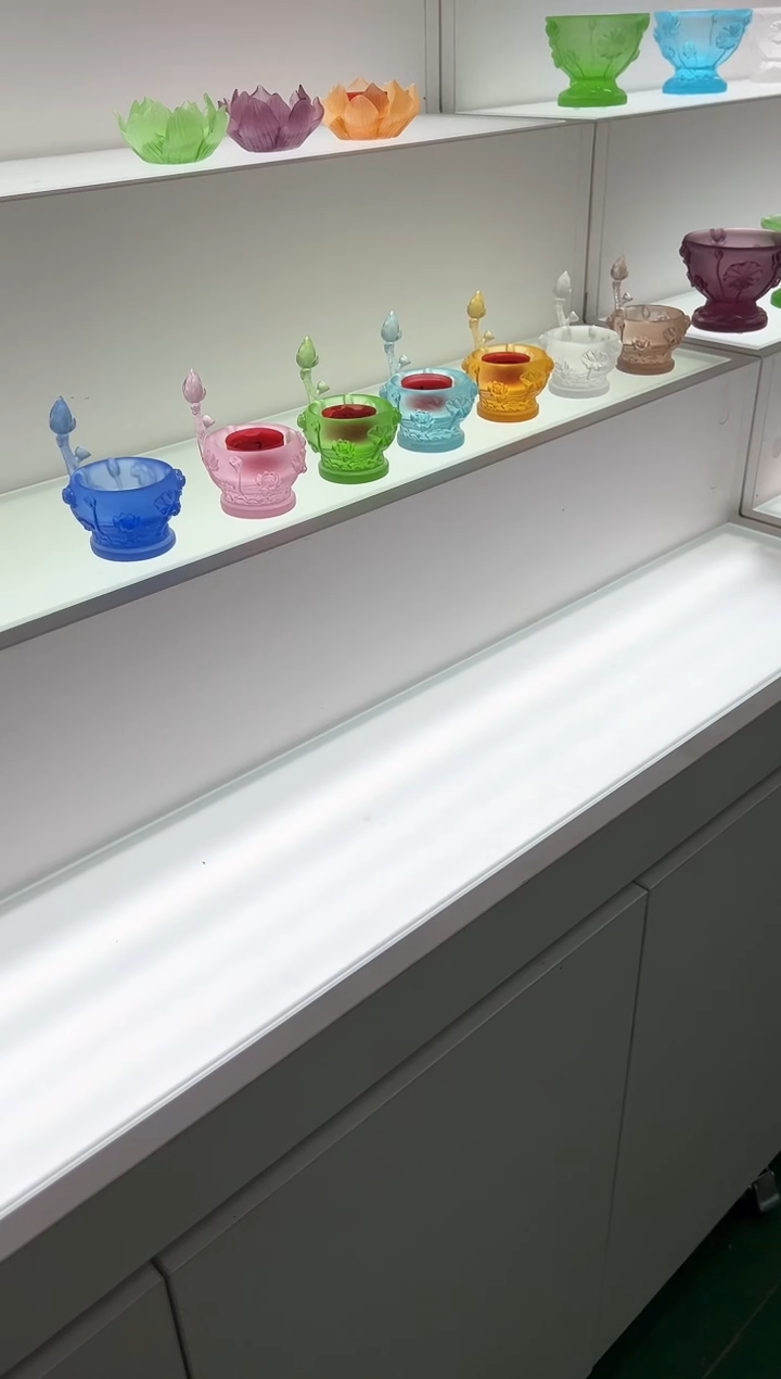 【闪购商品】泥塑古法琉璃7色烛台摆件