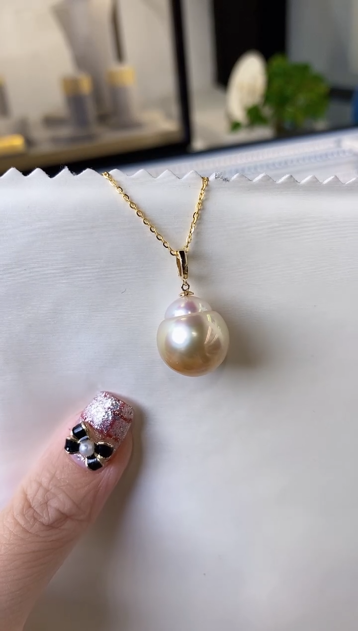 【闪购商品】海水珍珠吊坠(赠链)18K金镶嵌14-15海水珍珠吊坠