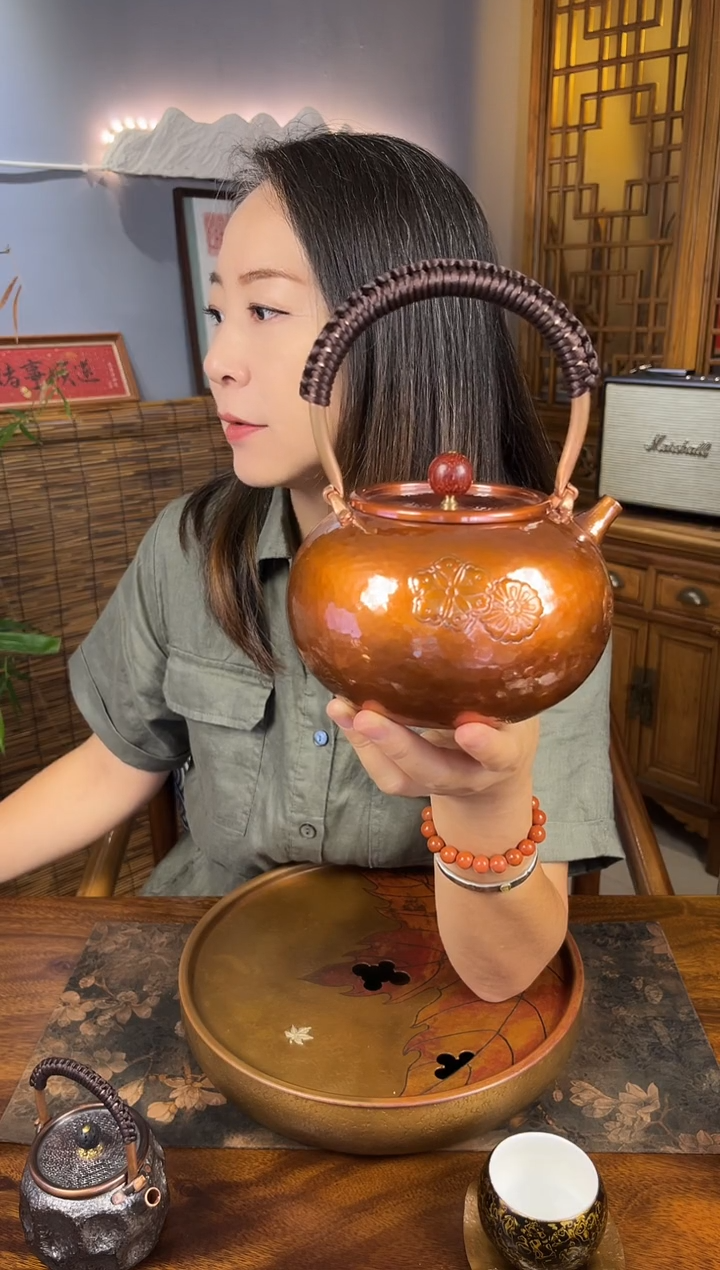 陶瓷紫铜锻打烧水壶太阳花