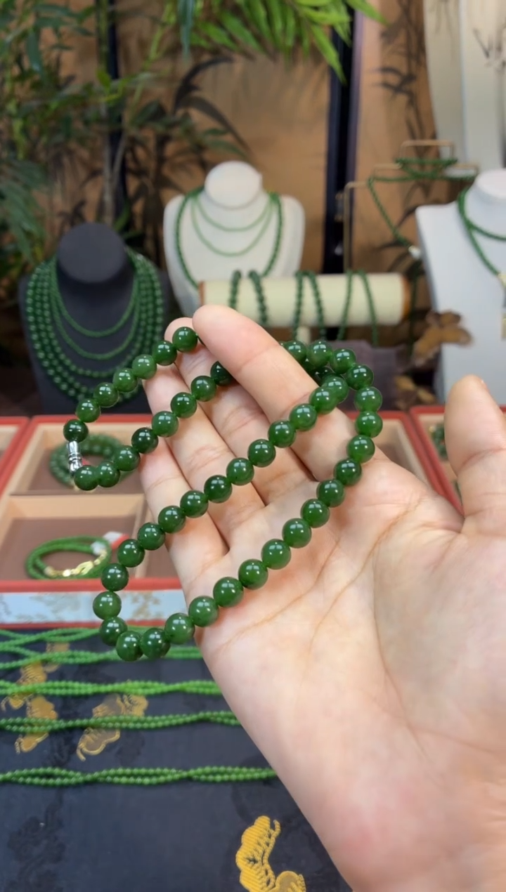 颈饰未镶嵌和田玉（碧玉）8菠菜微矿锁骨链