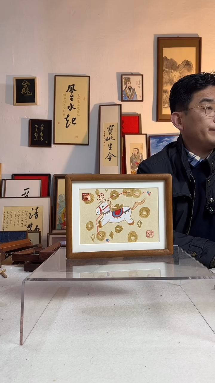 国画书法作品手写手绘8寸  实木榫卯