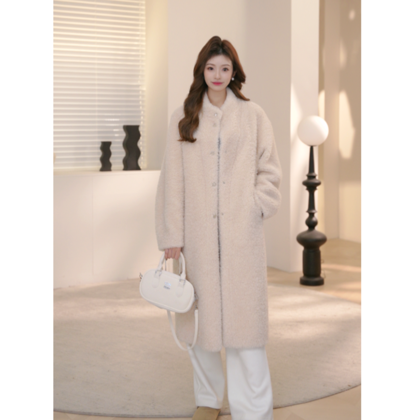 美力城羊羔毛鹅绒服外套25年冬季新款长款外套100绵羊毛90鹅绒