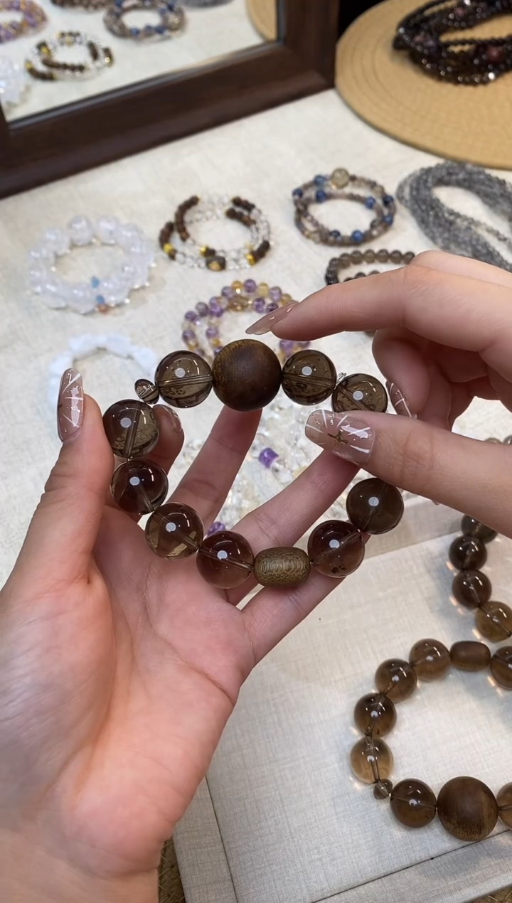 合金手链水晶《山茶树》茶晶奇楠沉香设计款手串16-19mm多样性发一