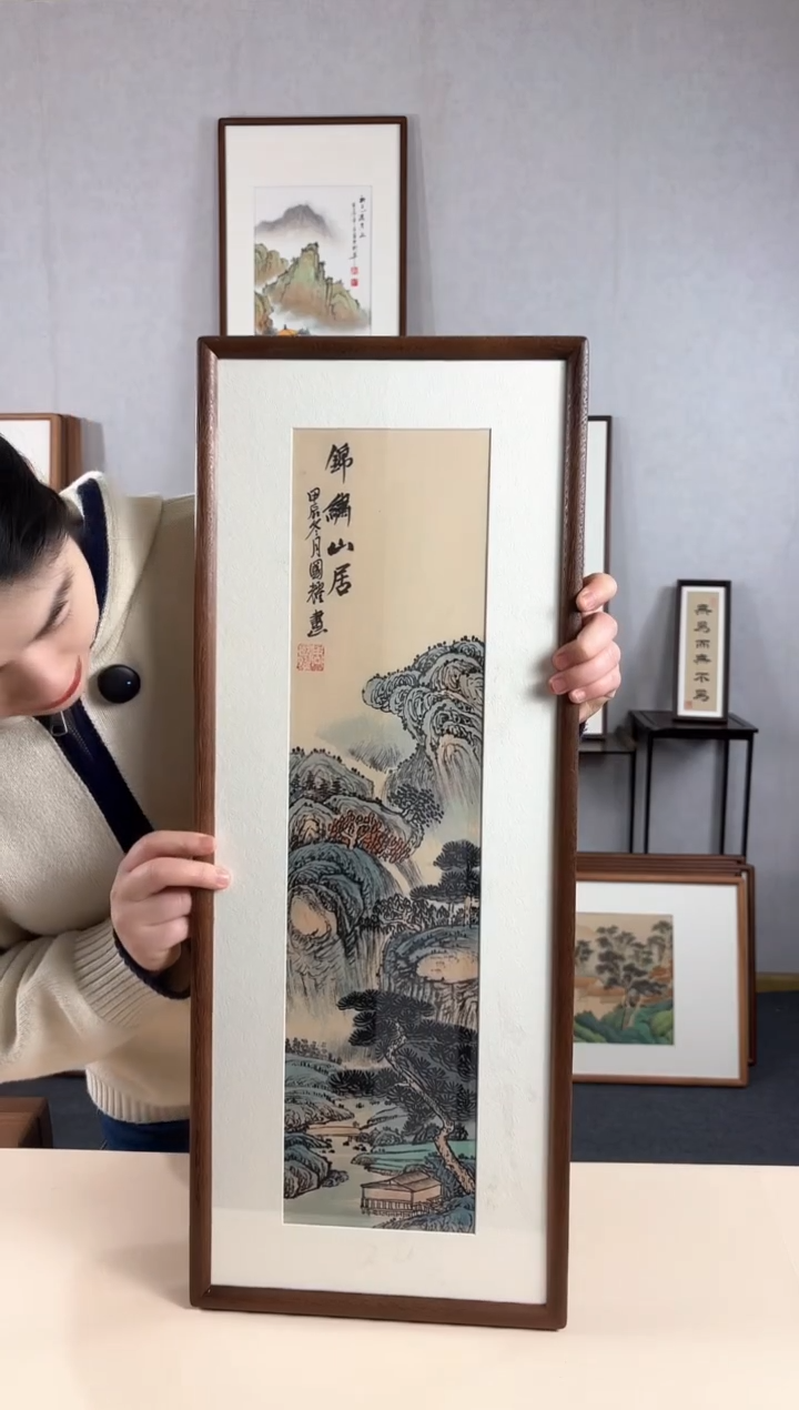 【闪购商品】国画手绘*锦绣山居*28*72cm实木框