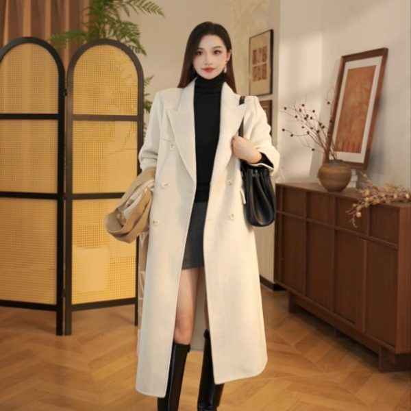 高级感羊毛大衣韩系双面绵羊毛大衣女长款秋冬季毛呢外套气质气质