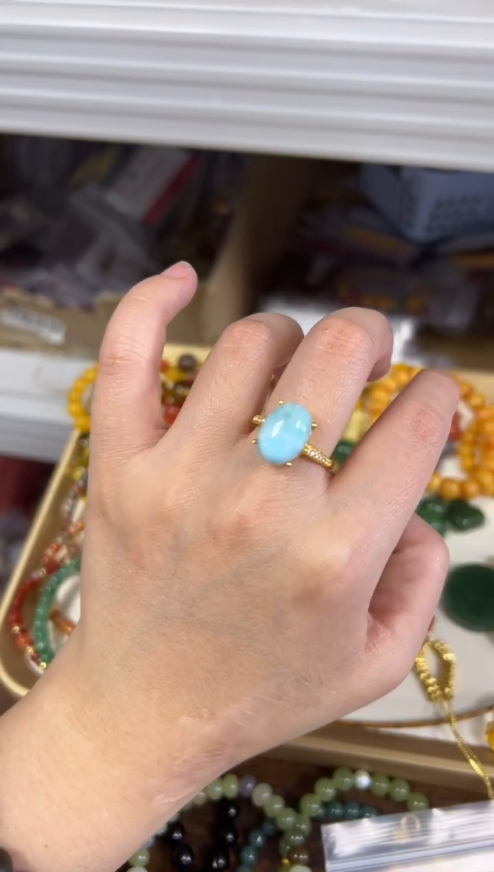 未镶嵌针钠钙石（海纹石）戒指海纹石四爪镶嵌款戒指[59]