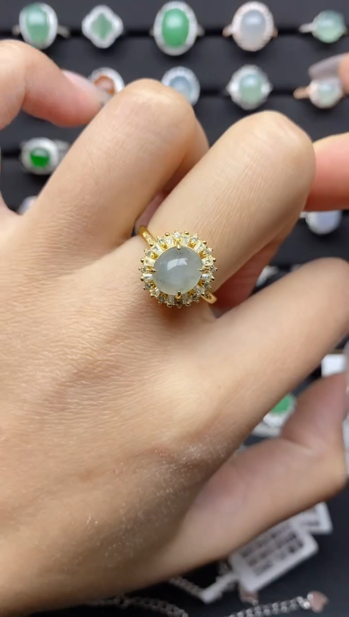 【闪购商品】翡翠戒指银S925镶嵌S925银镶嵌翡翠戒指