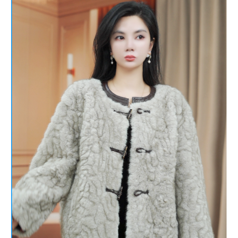 法式厚款圆领女装纯色小香风轻奢时尚毛毛外套新6