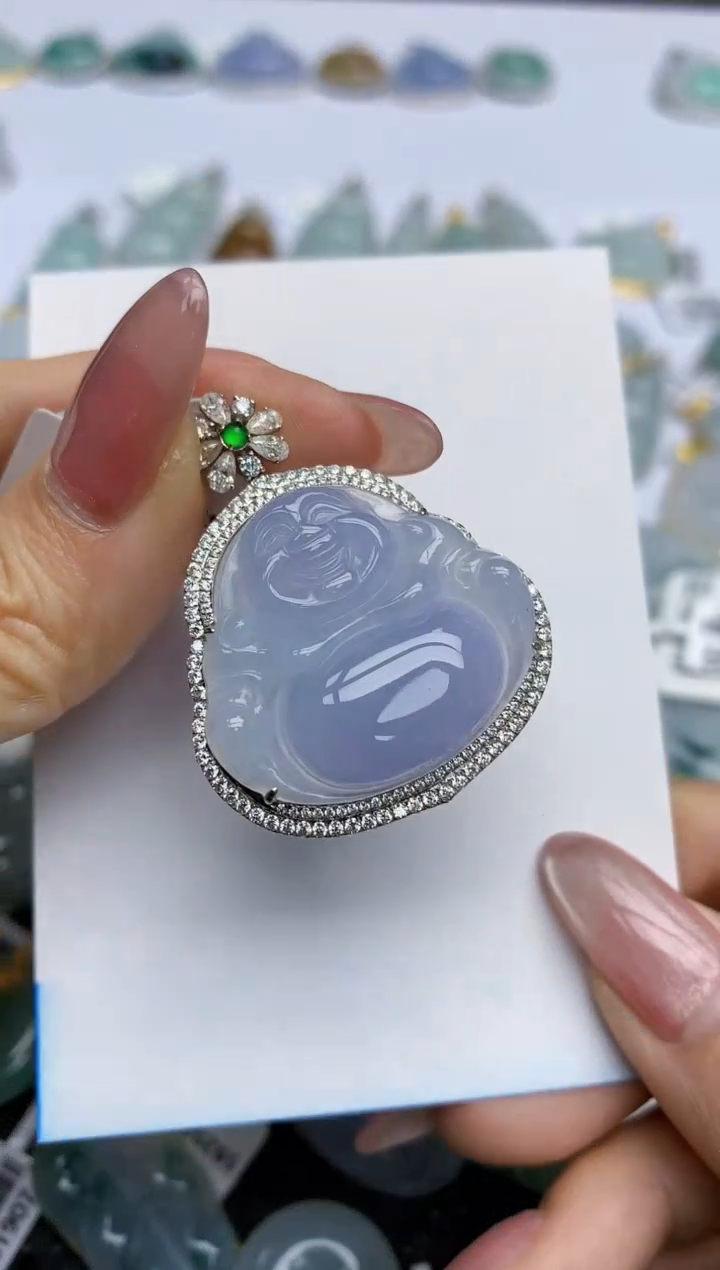 【闪购商品】翡翠挂件18K金镶嵌天然翡翠A货