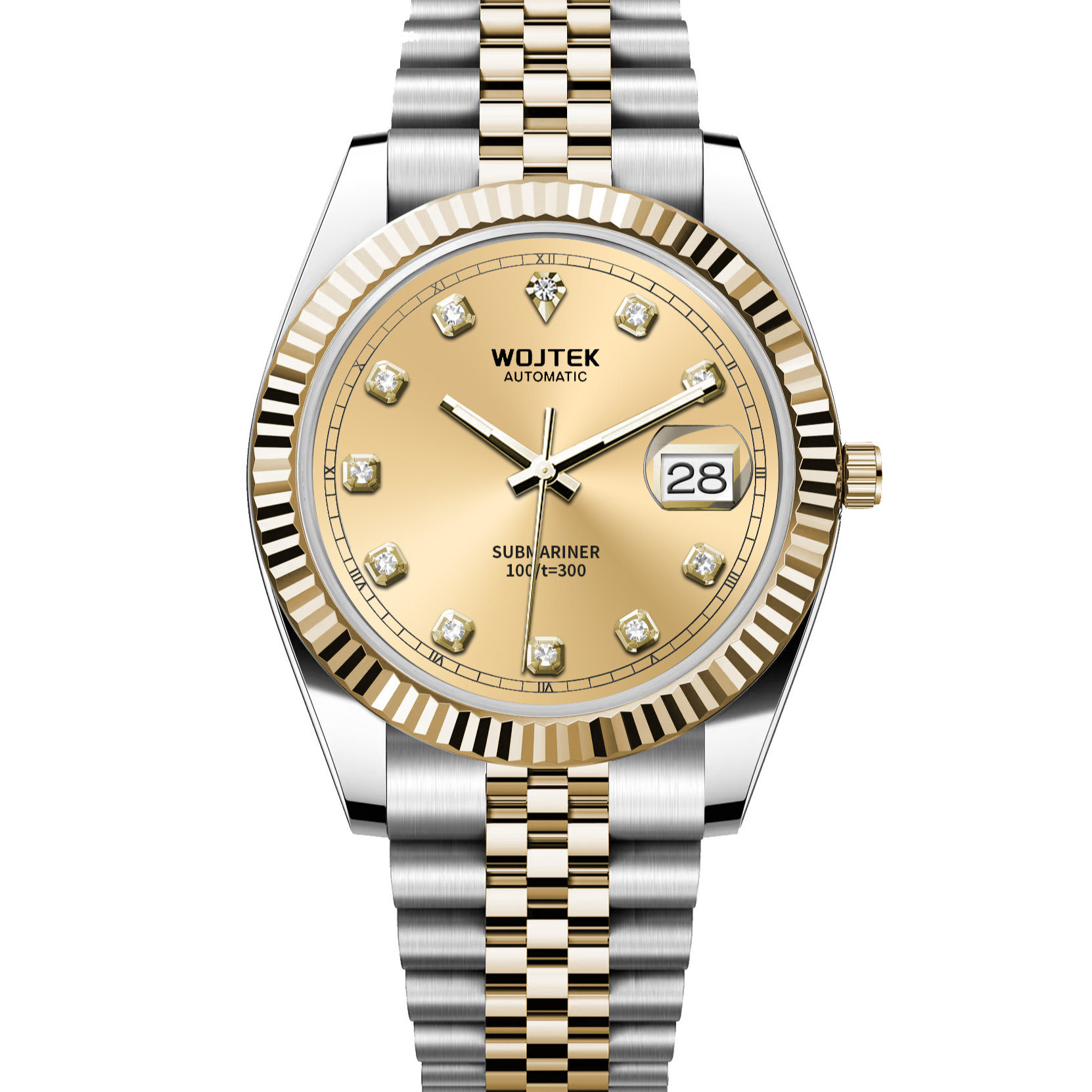 WOJTEK沃铁 间金日志系列 进口夜光 高端男士钢带机械手表TONGY