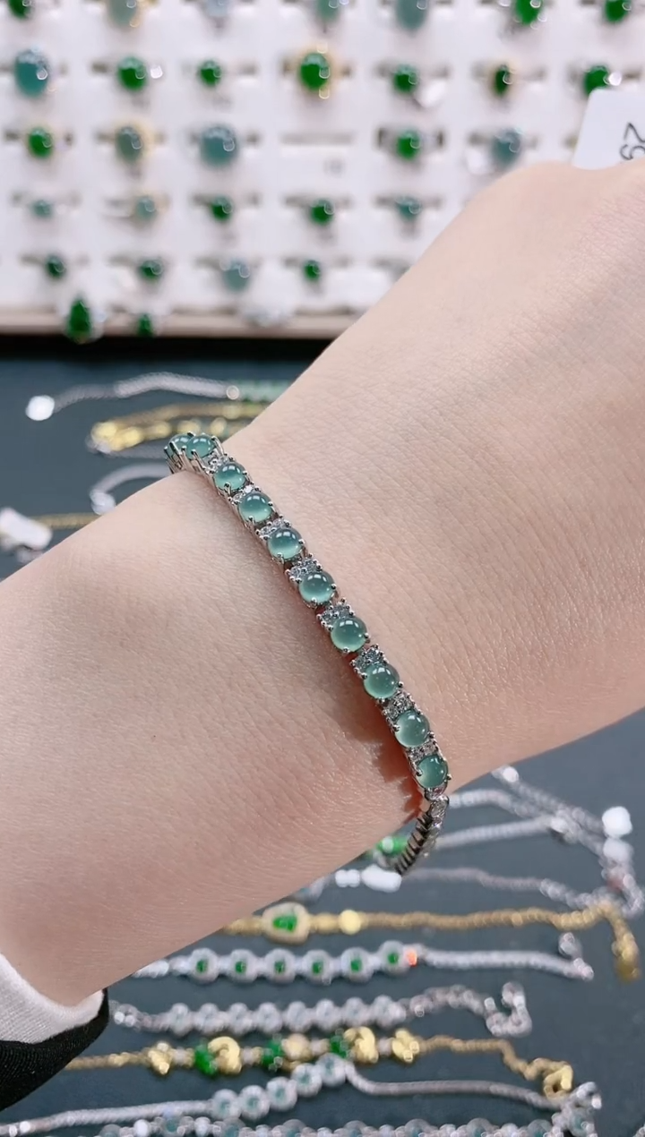 【闪购商品】翡翠手链银S925镶嵌天然翡翠