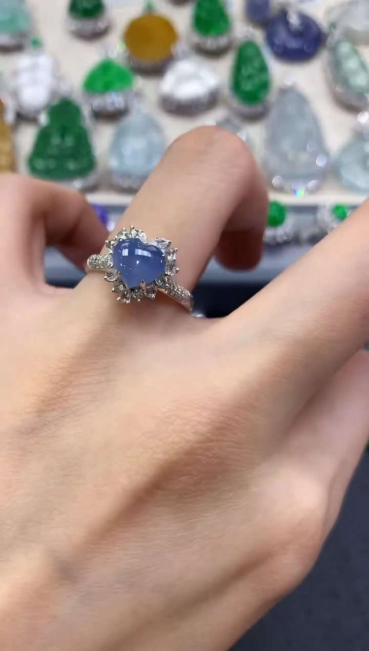 【闪购商品】翡翠戒指18K金镶嵌w52紫货有色差