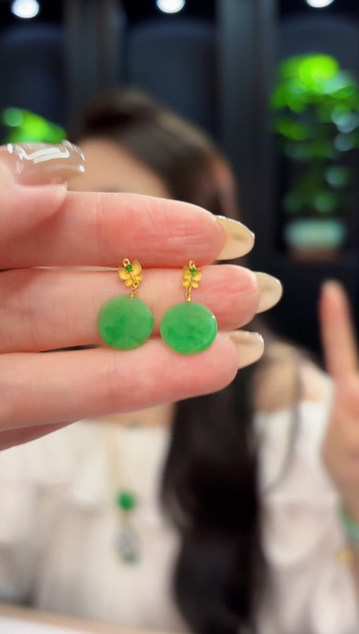 翡翠18K金镶嵌耳饰缅料A货/多样性发货/一件