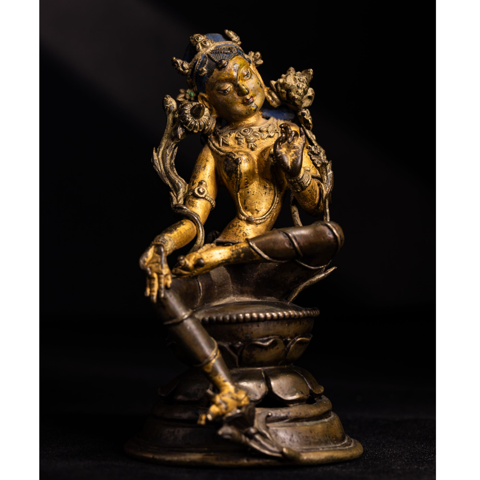 清乾隆 仿古帕拉 烧古铜泥金绿度母像