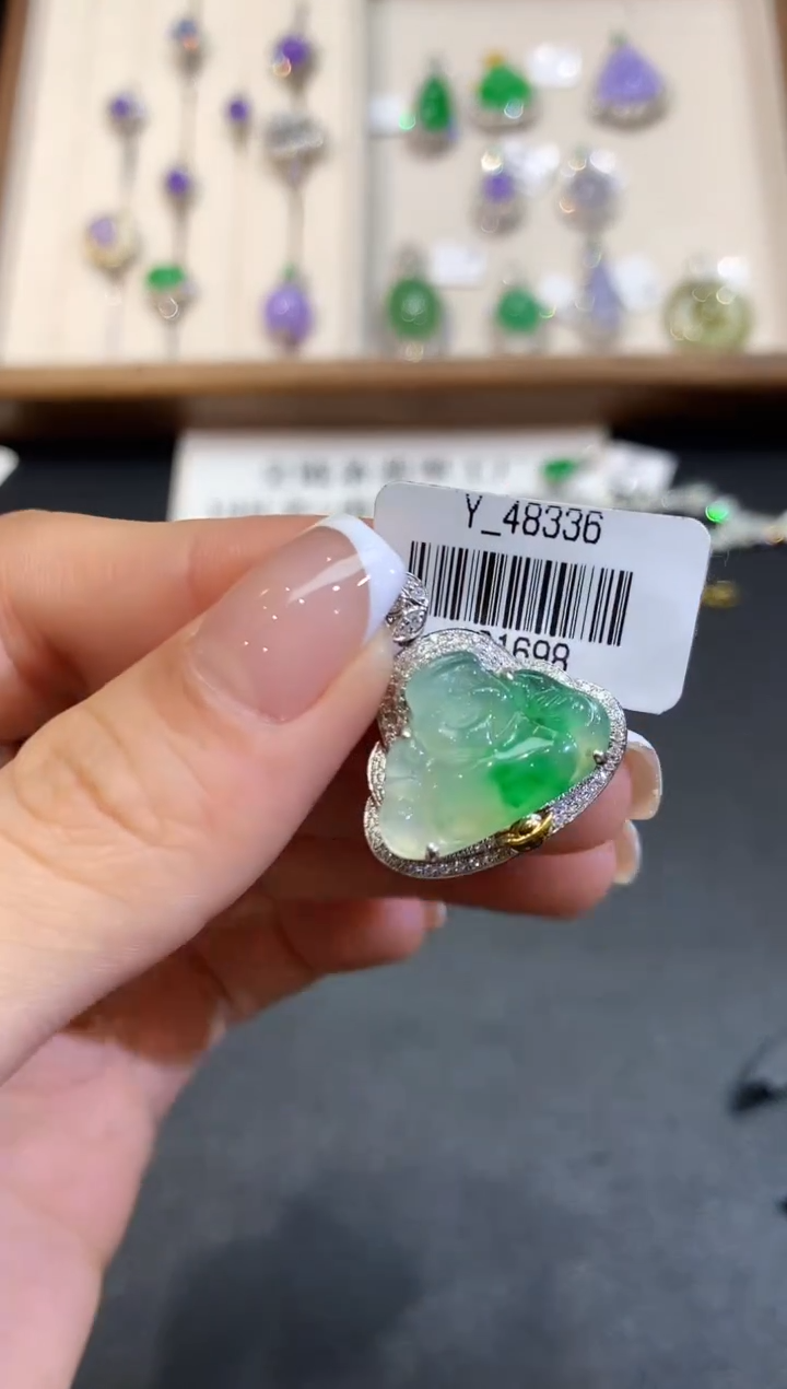 翡翠18K金镶嵌吊坠(不含链)HYJ48336多样性发其一