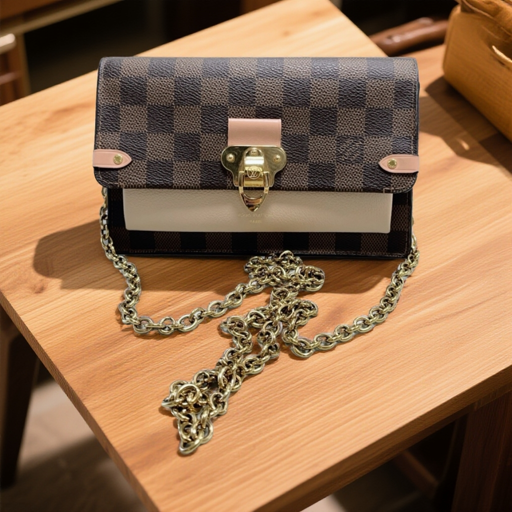 95新 LouisVuitton/路易威登  棕棋盘格链条包 1852 4254 