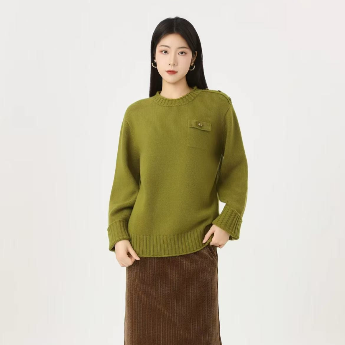 AMASS/阿玛施25新款冬季时尚造型口袋宽松长袖厚针织衫538081