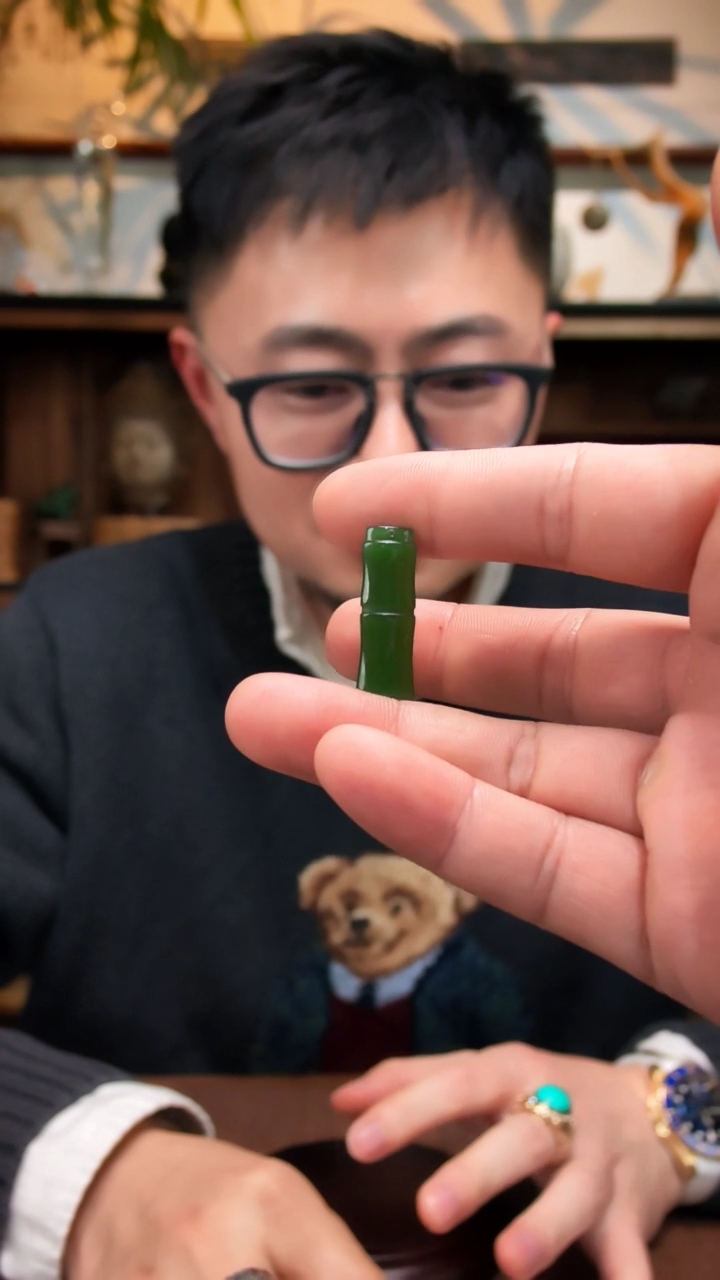 颈饰未镶嵌和田玉碧玉竹节吊坠ZD编绳