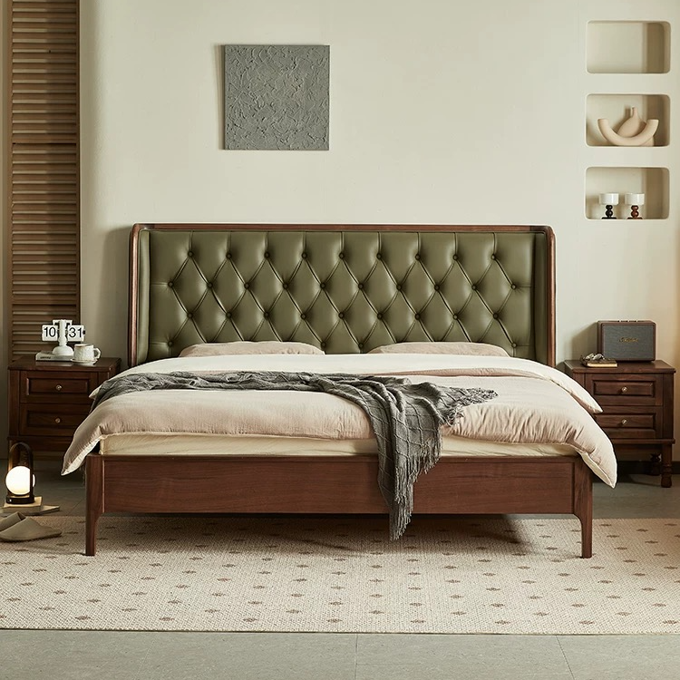 柚尊 北美进口黑胡桃木--真皮床