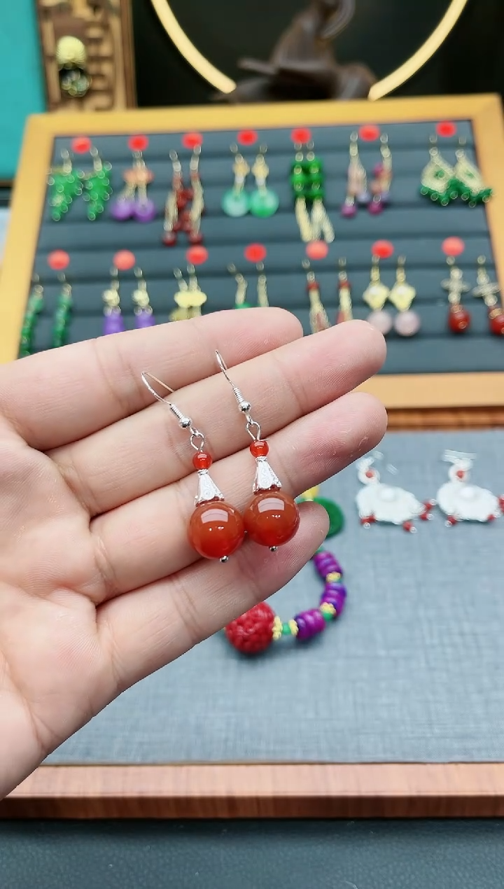 【闪购商品】南红玛瑙耳饰银S925镶嵌713000
