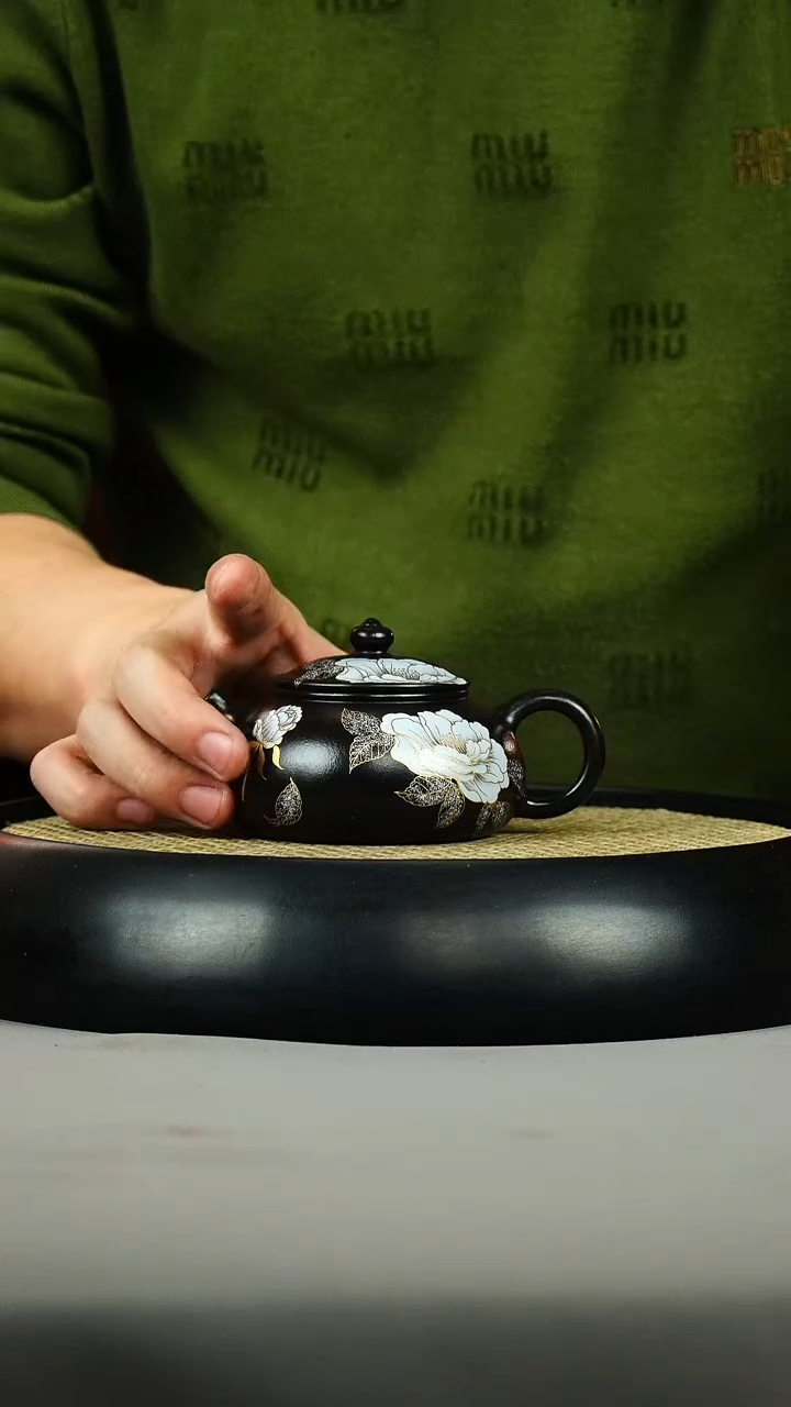茶壶紫砂石黄 寒江 金银错 牡丹