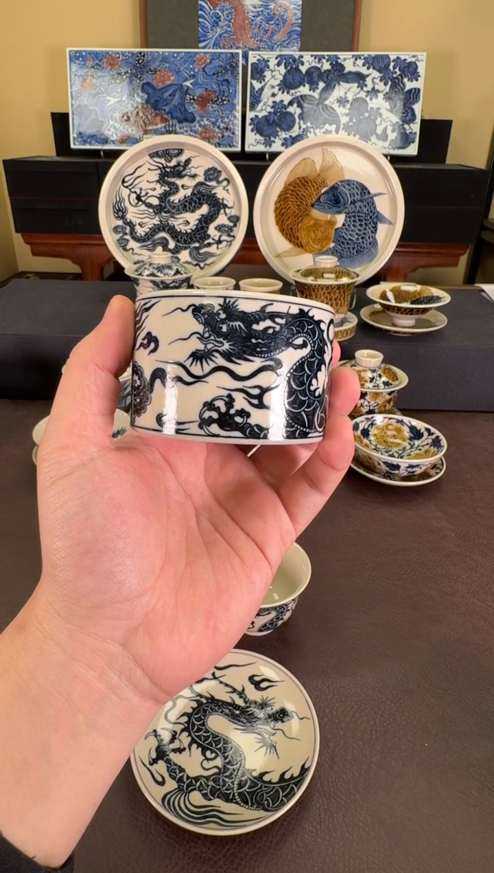 【闪购商品】二号釉1351龙纹扳指杯