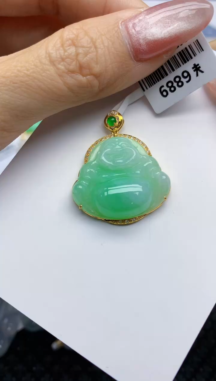 【闪购商品】翡翠挂件18K金镶嵌天然翡翠A货