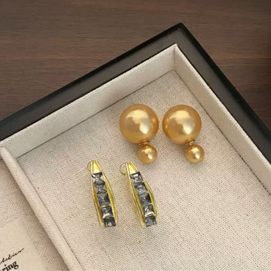 两戴款香槟色珠珠耳环女气质耳饰XC960