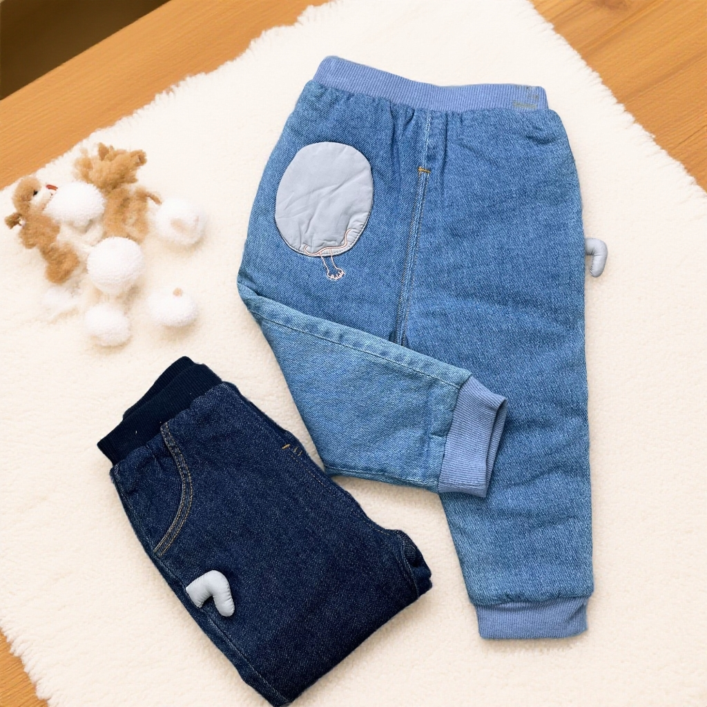 爱麻麻9042801外出反季宝宝衣服可爱超萌女童加厚夹棉柔软牛仔裤