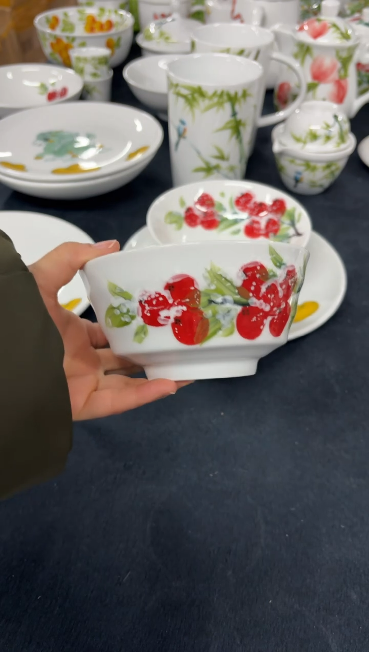 景德镇高温陶瓷食品级手绘釉中彩餐具-小高脚