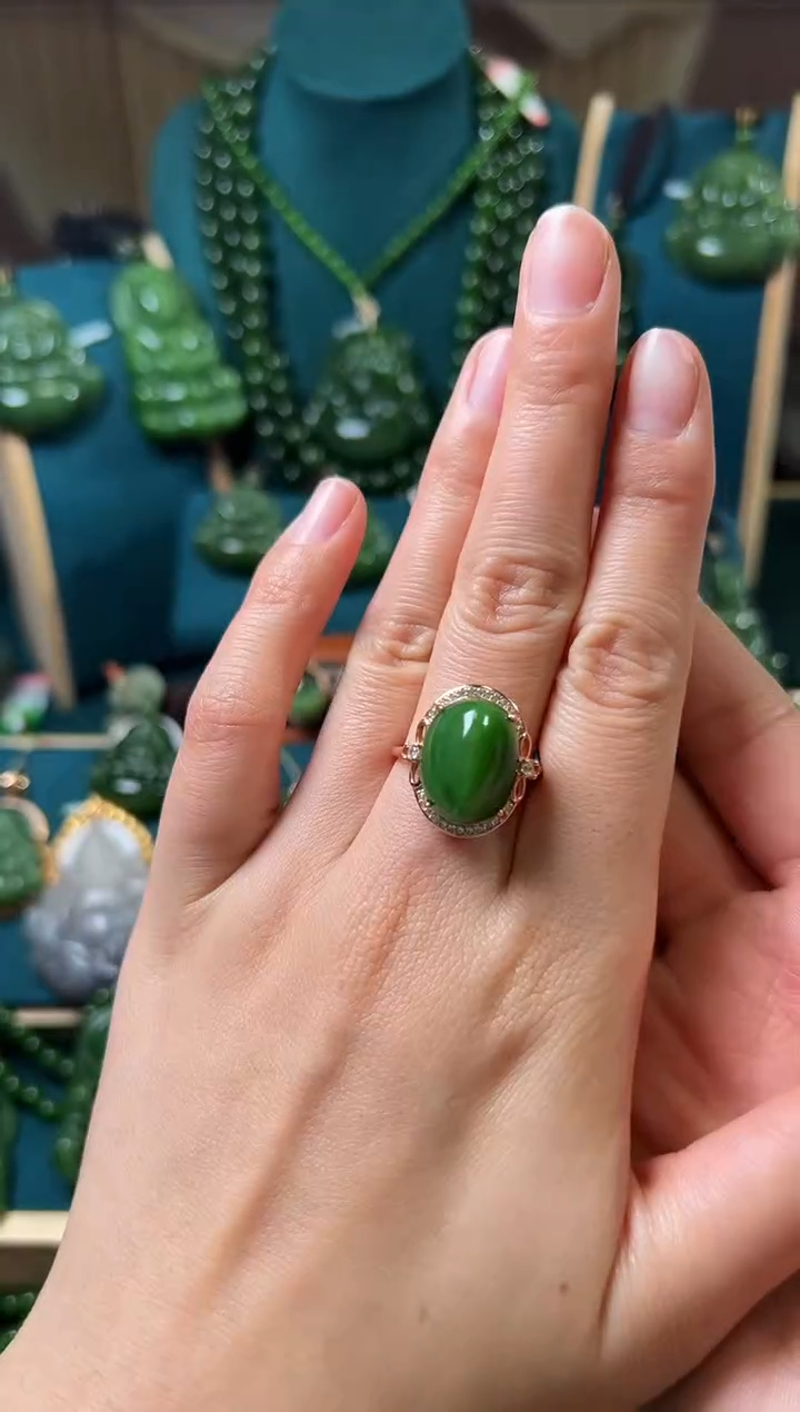 【闪购商品】和田玉（碧玉）戒指银S925镶嵌碧玉