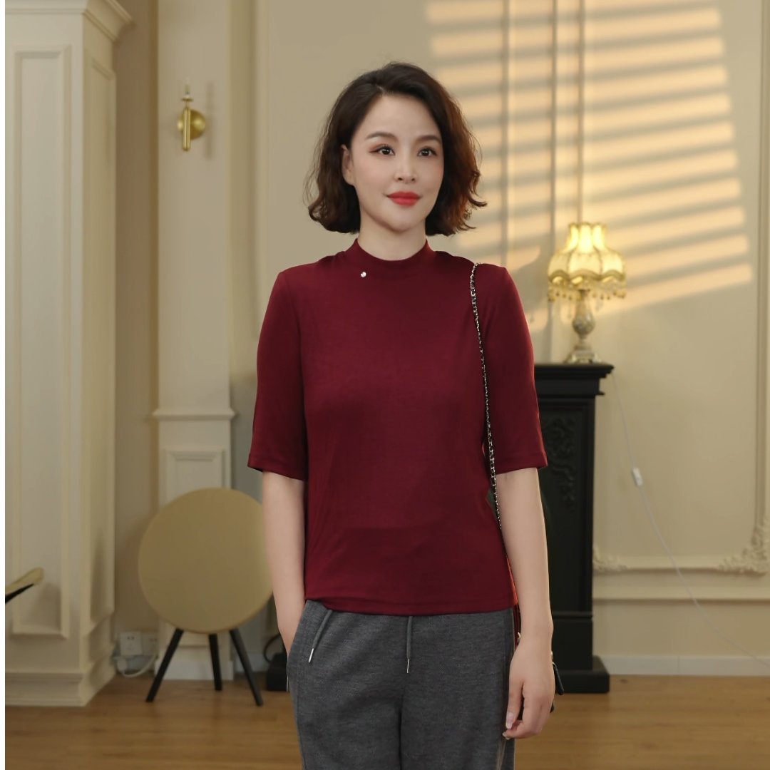 【橘猫美依】秋季新款羊毛打底衫女休闲百搭纯色半高领T恤T63