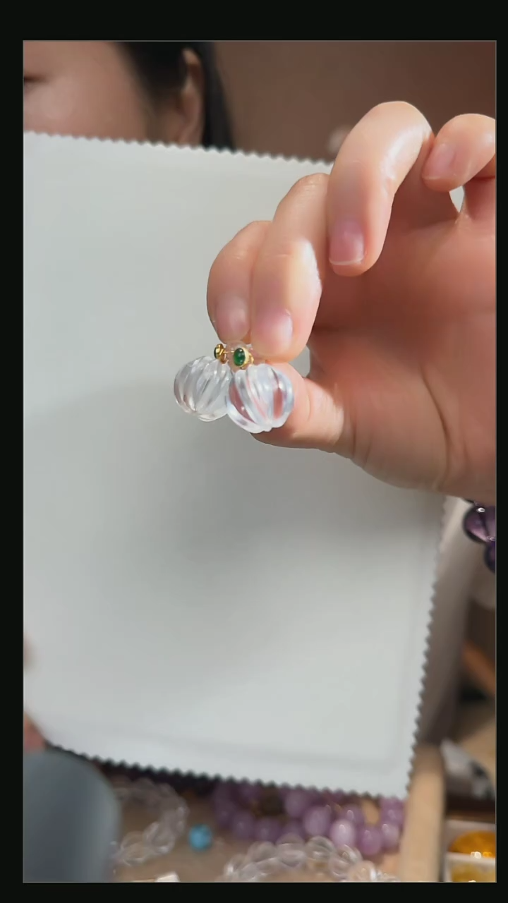 【闪购商品】水晶耳坠18K金镶嵌天然双A级白水晶耳坠