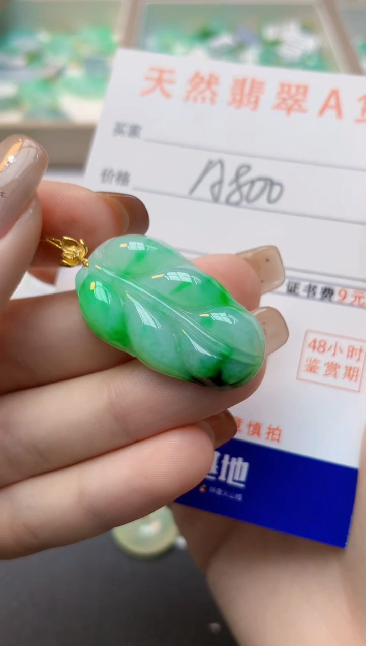 颈饰18K金镶嵌翡翠天然缅甸A货翡翠百元以上9元证书费自理