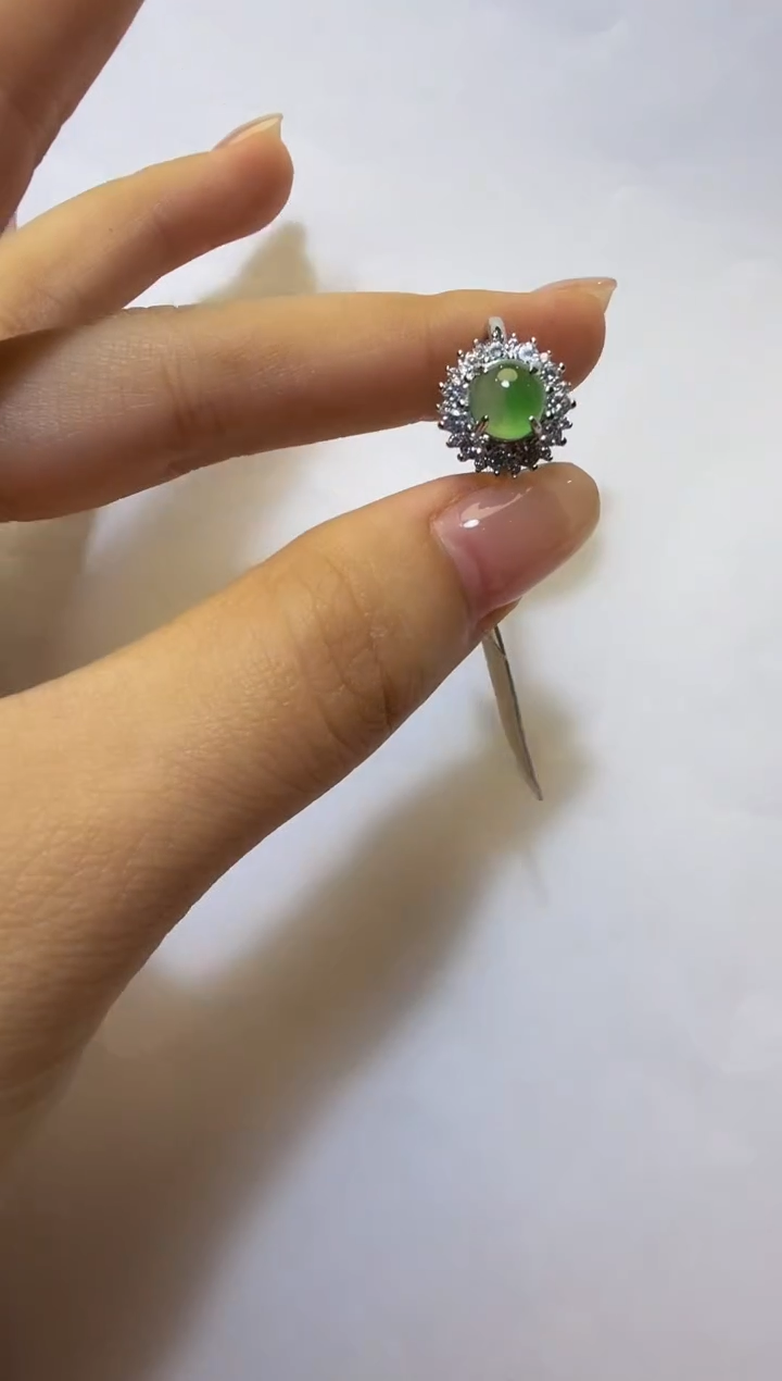 银S925镶嵌戒指翡翠925银镶缅甸A货翡翠戒指