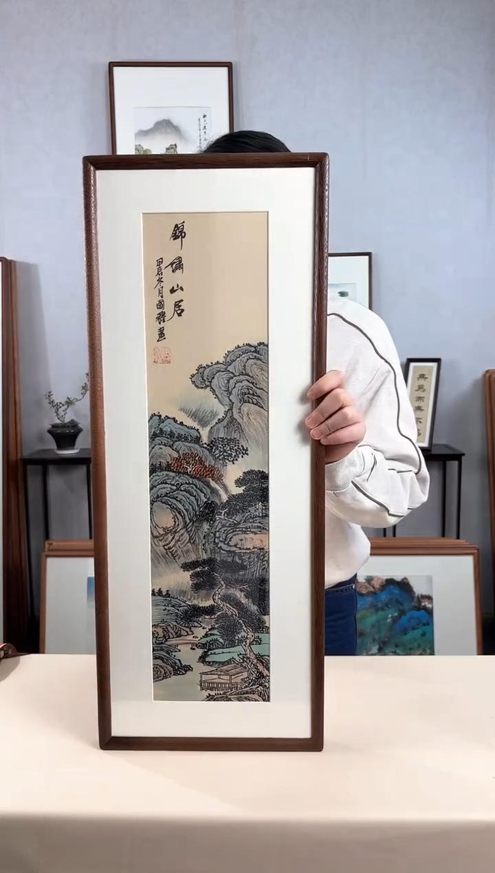 【闪购商品】国画手绘*锦绣山居*28*72cm实木框