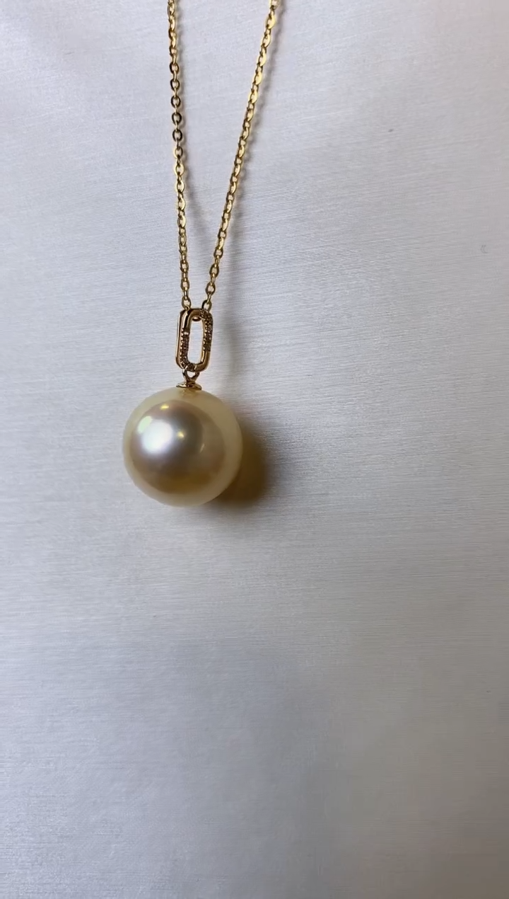 【闪购商品】海水珍珠吊坠(不含链)18K金镶嵌13-14海水珍珠吊坠