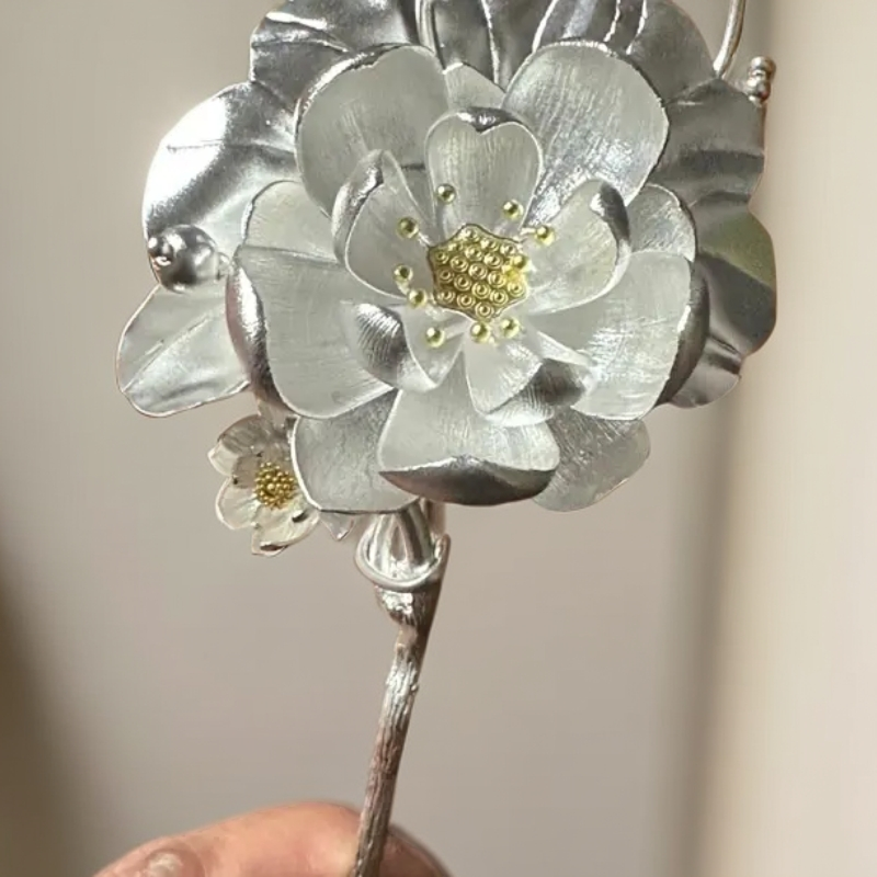 足银银制品 荷花发簪女气质发钗古风汉服旗袍头饰原创设计